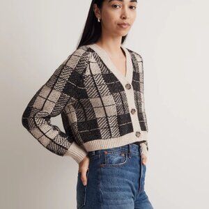 NWT Madewell Button-Front Crop Cardigan in Plaid